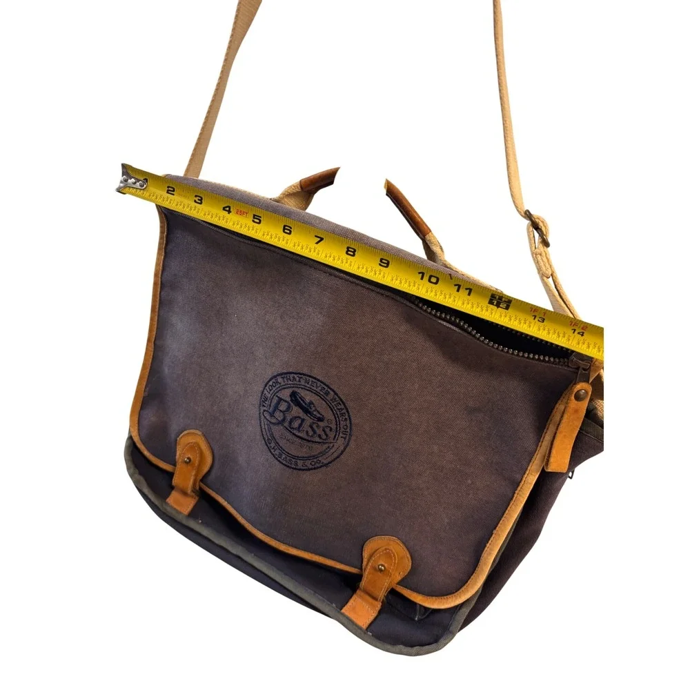 GH Bass & Co Canvas Messenger Bag Navy Blue Leather Trim Vintage Faded Satchel